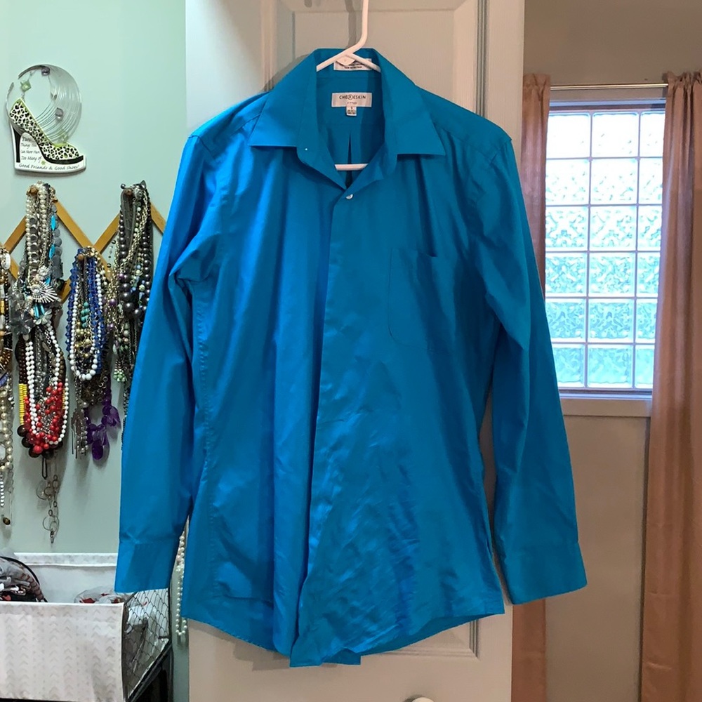 Aqua Blue Fitted Dress Shirt